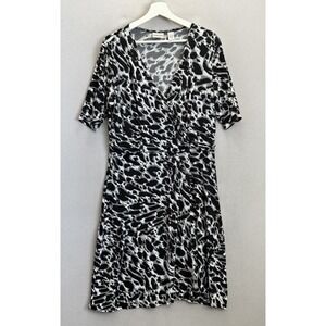 Chicos Women's Sz‎ 2 (Lg) Faux Wrap Animal Print White Black Stretchy Midi Dress
